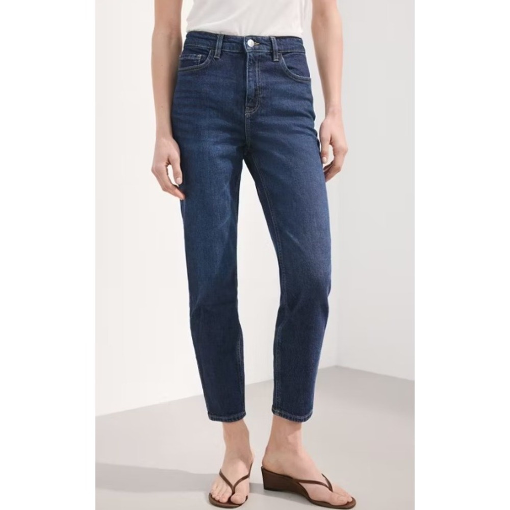 Mango MNG Newmom High-Waist Ankle Jeans Dark Blue Regular Fit 8700 0291 Womens 8